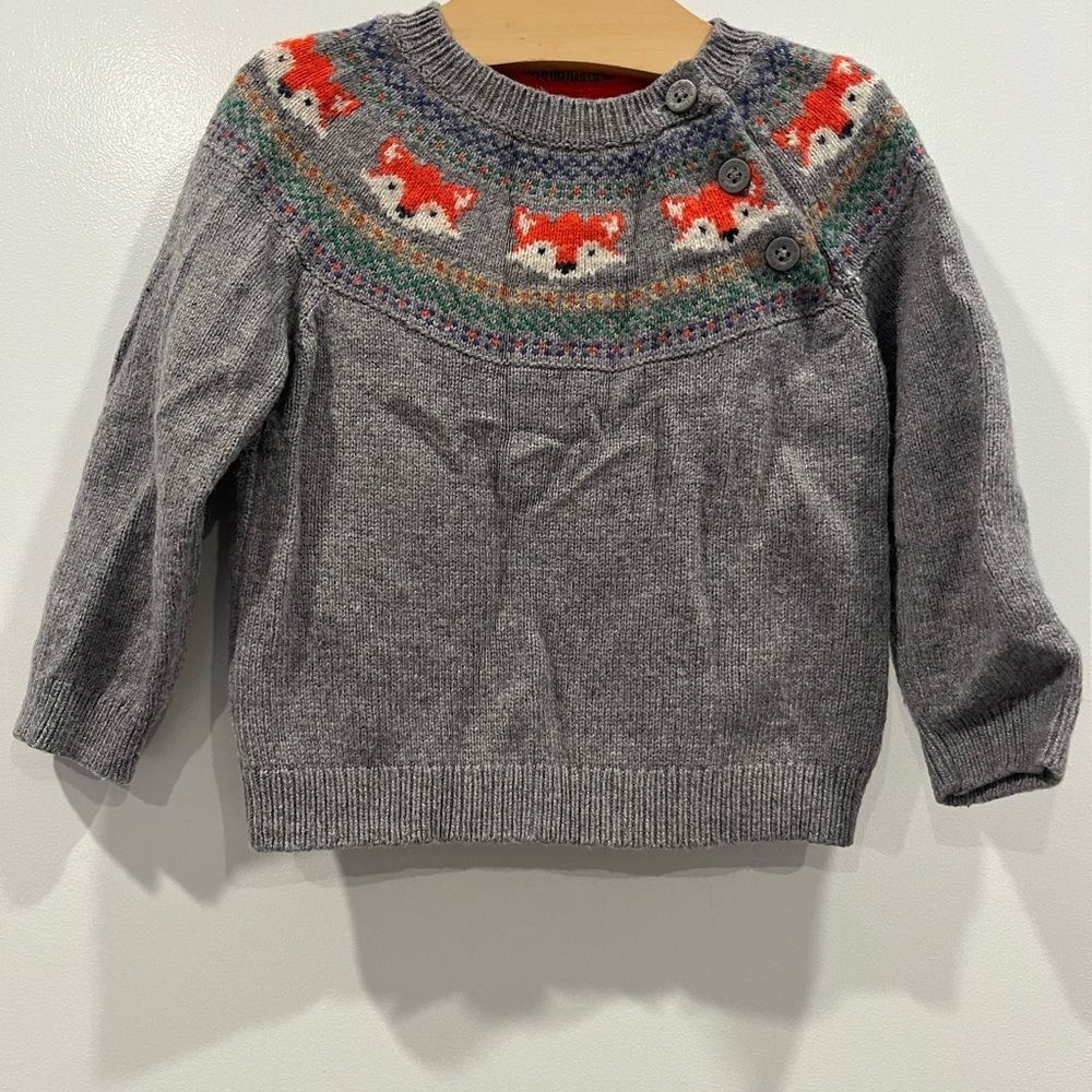 JoJo Maman Bébé Gray Sweater with Fair Isle Fox